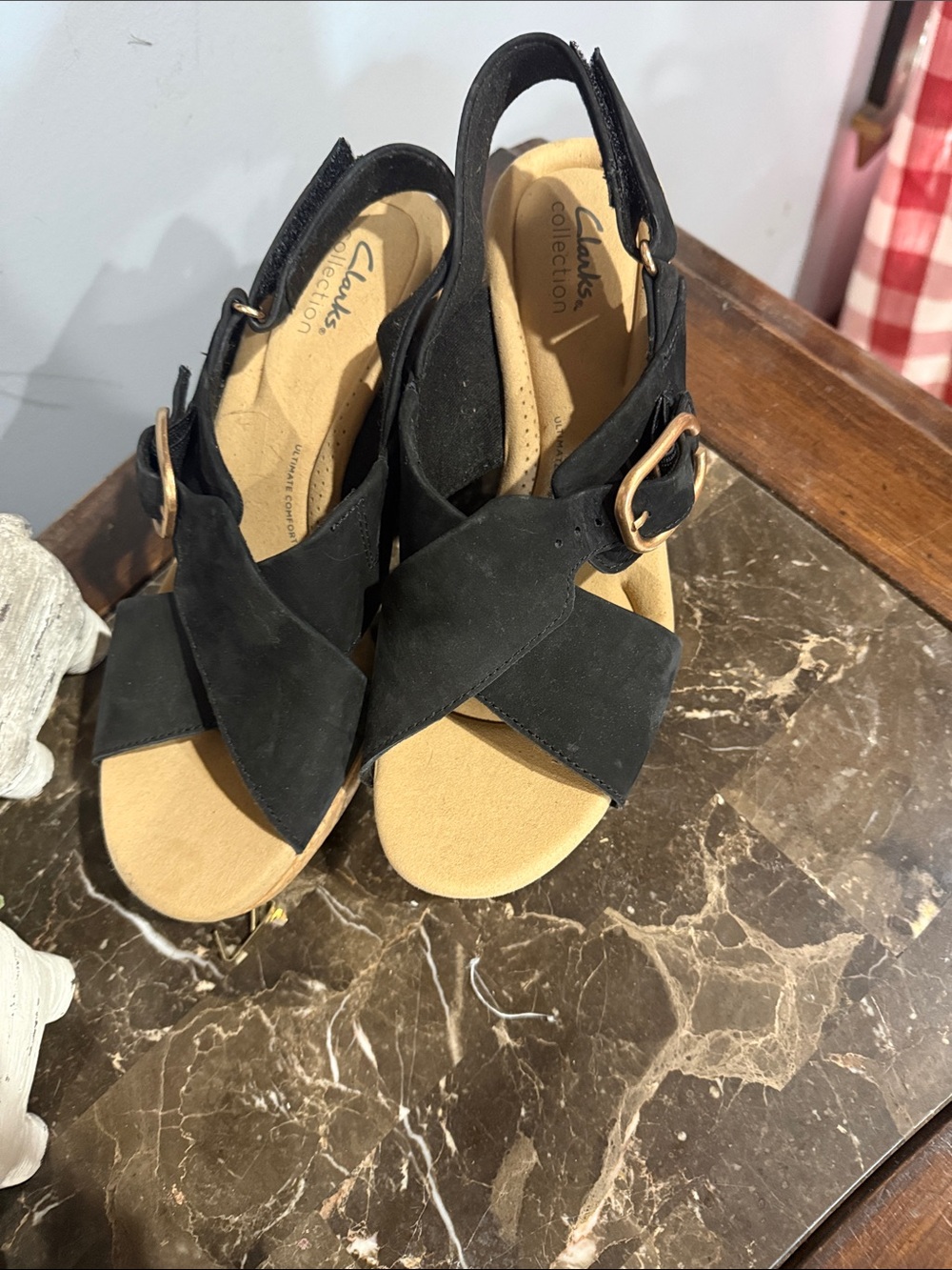 Clarks Black Suede Crisscross Slingback Sandals